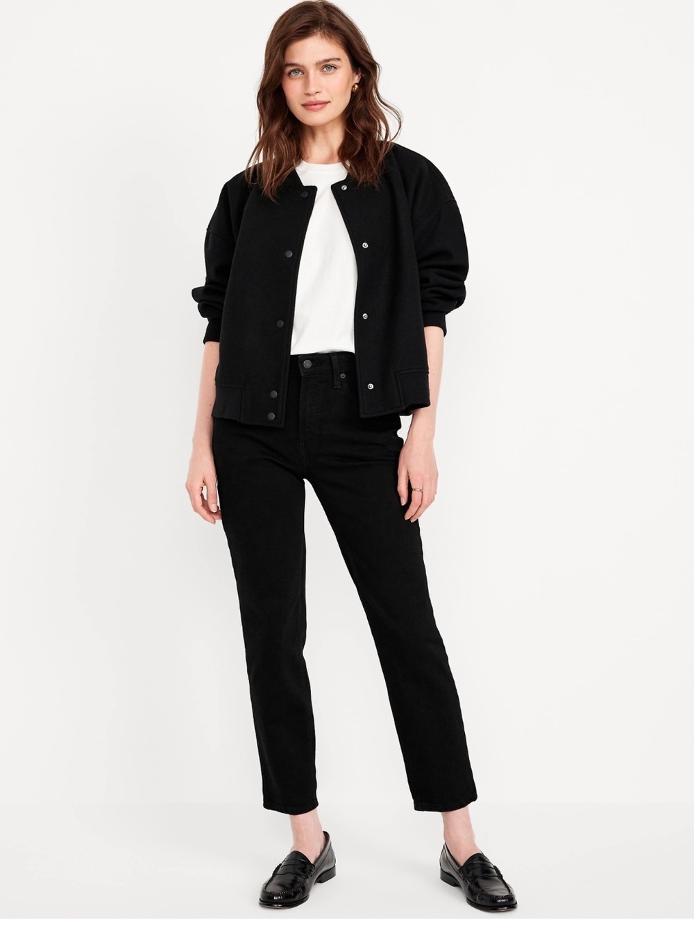 Old Navy OG Straight Leg Jeans in Black High Waisted Ankle Length Size 16